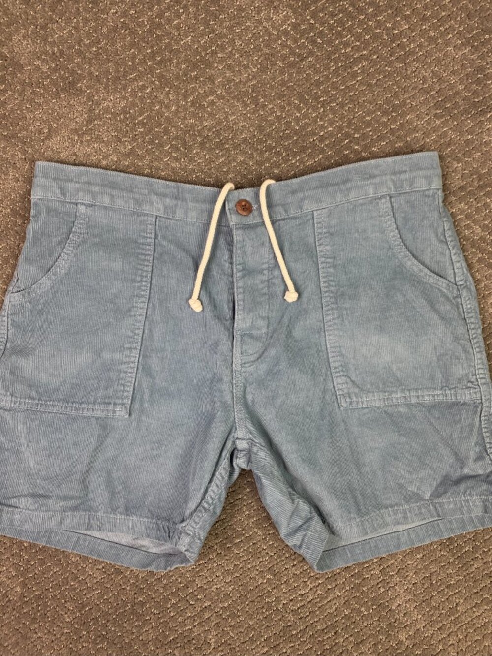 Birdwell Beach Britches Shorts Mens 35 Light Blue Corduroy Button Fly Drawstring